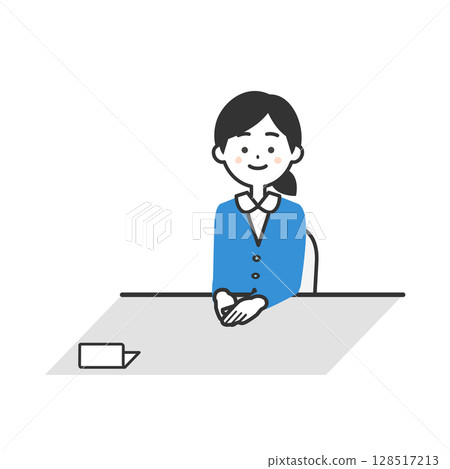 Illustration of a woman in a suit sitting at a desk 128517213