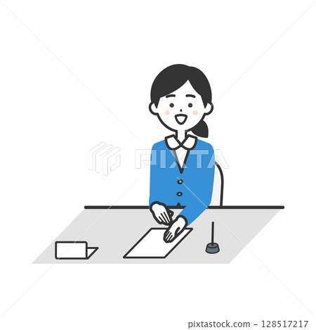 一位身穿西裝的女士指著一份文件的插圖 128517217