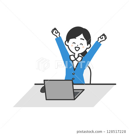 Illustration of a woman in a suit stretching with a smile 128517228