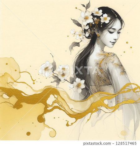 Graceful Silhouette of a indonesia Woman in Traditional Kebaya Dress with Generative AI. 128517465