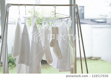 Drying the laundry in the room image Drying the laundry in the room image 128517836