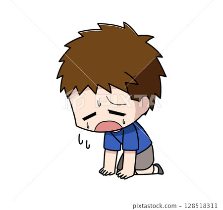 一個男孩坐著發呆的插圖 128518311