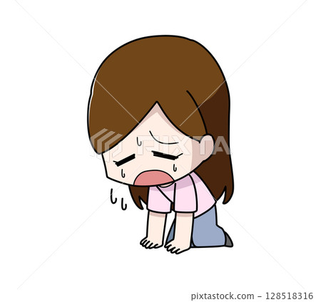 一位女士坐下來感覺很累的插圖 一位女士坐下來感覺很累的插圖 128518316