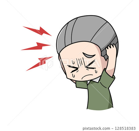 Illustration of an elderly man suffering from a headache Illustration of an elderly man suffering from a headache 128518383