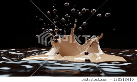 splash of chocolate isolated on black background. 3d rendering. 128518410