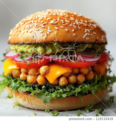 Vegetarian hamburger with chickpeas. 128518426