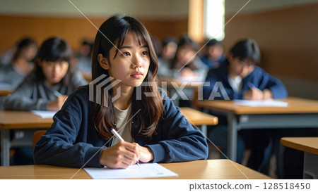 參加模擬考的女學生 128518450