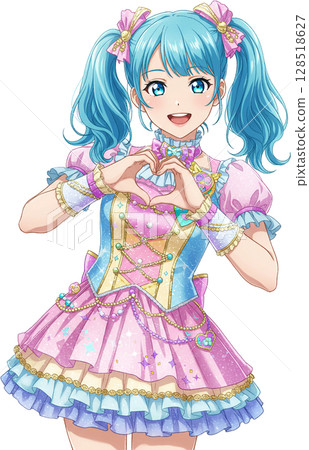 beautiful girl with pink hair and pink 128518627