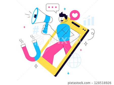 Influencer Marketing Vector Illustration Featuring Social Media Posts on the Internet for Marketing Strategies to Promote Products or Endorsements Influencer Marketing Vector Illustration Featuring Social Media Posts on the Internet for Marketing Strategies to Promote Products or Endorsements 128518926