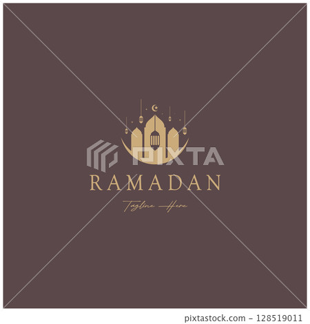 Ramadan Mubarak logo with lantern elements, crescent moon and star mosque building, Islamic calligraphy pattern, for business, architecture, Muslims, Eid, Eid cards, Islamic education Ramadan Mubarak logo with lantern elements, crescent moon and star mosque building, Islamic calligraphy pattern, for business, architecture, Muslims, Eid, Eid cards, Islamic education 128519011