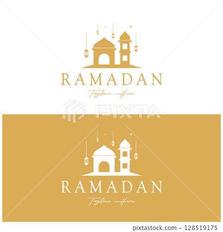 Ramadan Mubarak logo with lantern elements, crescent moon and star mosque building, Islamic calligraphy pattern, for business, architecture, Muslims, Eid, Eid cards, Islamic education Ramadan Mubarak logo with lantern elements, crescent moon and star mosque building, Islamic calligraphy pattern, for business, architecture, Muslims, Eid, Eid cards, Islamic education 128519175