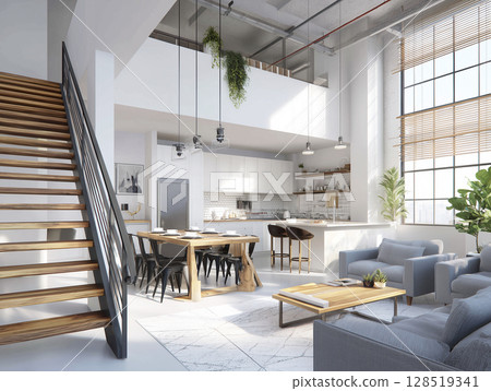 AI-generated image: Living room of a modern loft-style newly built home AI-generated image: Living room of a modern loft-style newly built home 128519341