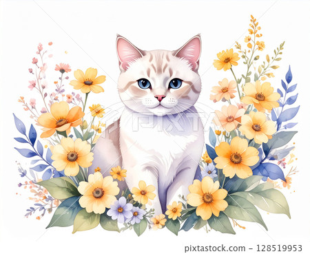 Flowers and cats Flowers and cats 128519953