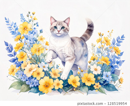 Flowers and cats Flowers and cats 128519954