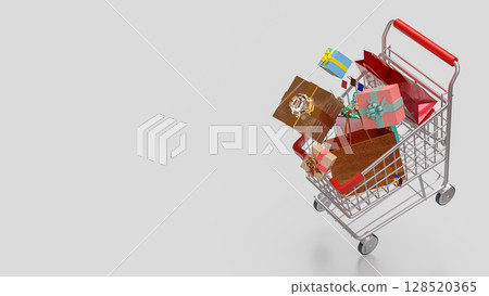 The Gift box  in Shopping cart for marketing or business concept 3d Rendering. 128520365
