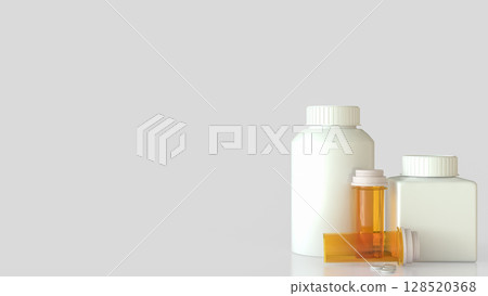 The Drug bottle on white background for Medical or health concept 3d Rendering. The Drug bottle on white background for Medical or health concept 3d Rendering. 128520368