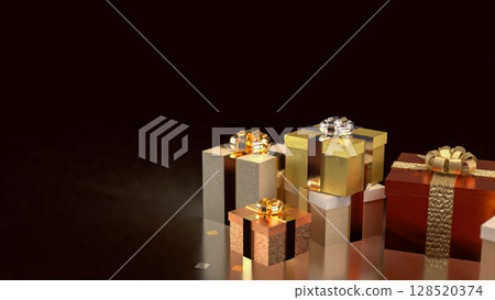 The Gold gift box for celebration or marketing concept 3d Rendering. The Gold gift box for celebration or marketing concept 3d Rendering. 128520374