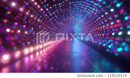 Tunnel road red and blue light lamp twingkling on festival visual neon effect fantastic 128520514