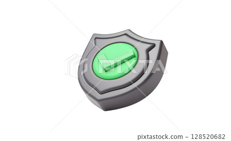 3D shield graphic adorned with a check mark, conveying trust and security in a modern style 128520682