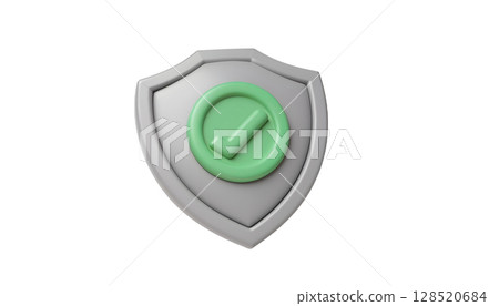 A 3D shield with a check mark, representing protection and approval in a visually striking design A 3D shield with a check mark, representing protection and approval in a visually striking design 128520684