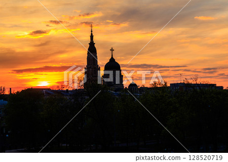 View of Annunciation cathedral at sunset in Kharkov, Ukraine View of Annunciation cathedral at sunset in Kharkov, Ukraine 128520719