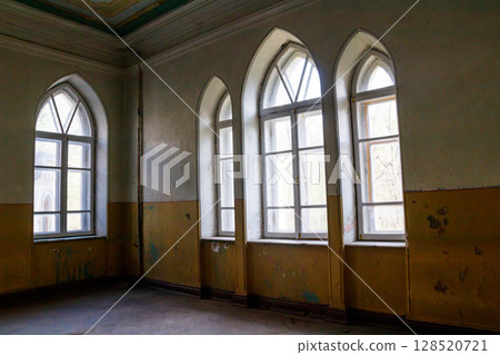 Interior of old abandoned Sharovka palace, also known as Sugar Palace in Kharkov region, Ukraine 128520721