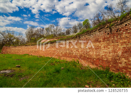 Singing terraces are garden terraces built at 19th century and fortified by brick walls in Kharkiv region, Ukraine 128520735