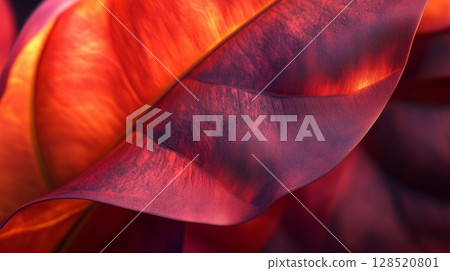 Closeup detail dramatic red dramatic leaves foliage botanical garden 128520801