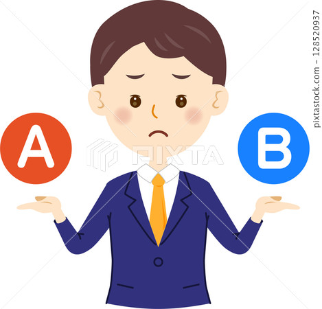 A male office worker who is worried about A or B A male office worker who is worried about A or B 128520937