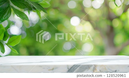 乾淨的背景材料，帶有綠色散景和大理石櫃檯 128520961