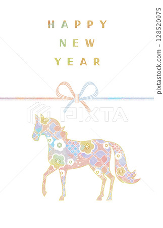 馬年新年賀卡設計簡單插圖 馬年新年賀卡設計簡單插圖 128520975