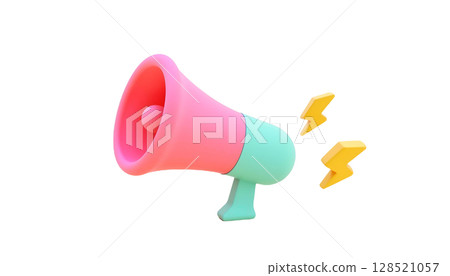 A dynamic pink megaphone with a lightning bolt, emphasizing impactful communication and marketing initiatives 128521057