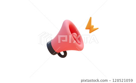 A 3D pink megaphone with a lightning bolt, symbolizing dynamic communication and marketing announcements A 3D pink megaphone with a lightning bolt, symbolizing dynamic communication and marketing announcements 128521059