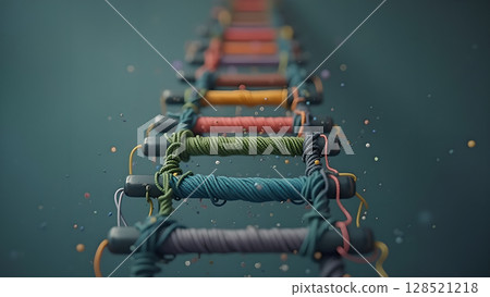 Colorful Yarn Ladder Concept Depicting Success, Growth, and Progress Through Challenges and Determination with a Creative Design and a Unique Approach to Overcoming Obstacles 128521218