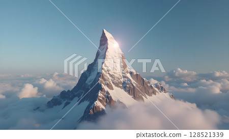 Majestic Matterhorn Peak Rising Above the Clouds Offering a Breathtaking Vista of Snow-Capped Mountain in the Alps with a Clear Blue Sky Majestic Matterhorn Peak Rising Above the Clouds Offering a Breathtaking Vista of Snow-Capped Mountain in the Alps with a Clear Blue Sky 128521339