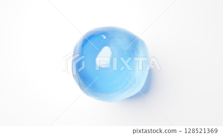 白色背景上的藍色液體。水滴。 3D影像。 （橫向） 128521369