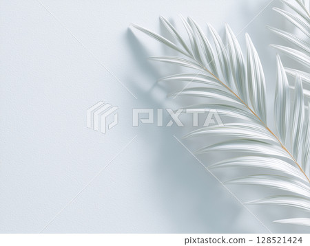 Beautiful decorative background with white and silver palm leaves 128521424