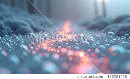 Dreamy surface of iridescent bubbles with a warm light that shines through this beautiful artwork filled with a fantasy scene and concept Dreamy surface of iridescent bubbles with a warm light that shines through this beautiful artwork filled with a fantasy scene and concept 128521458