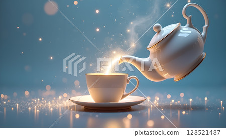 Elegant pouring scene captures the magic of tea time with its ethereal light and dreamy aesthetic perfect for cozy afternoons 128521487