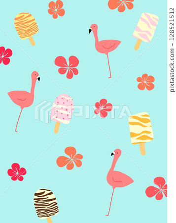 Ice, flamingo and hibiscus pattern background 128521512