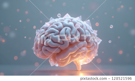 Human brain surrounded by crystals and glowing orbs, symbolizing enhanced intelligence and the power of the mind, perfect for technology and science concepts Human brain surrounded by crystals and glowing orbs, symbolizing enhanced intelligence and the power of the mind, perfect for technology and science concepts 128521596