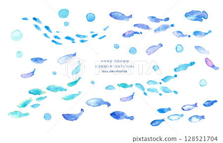 水彩畫。水彩海洋生物框架。夏季生物向量插圖。海洋。假期。水下框架背景。 128521704