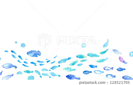 Watercolor painting. Watercolor sea creatures frame. Summer creatures vector illustration. Ocean. Vacation. Underwater frame background. 128521705