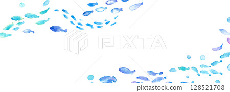 水彩畫。水彩海洋生物框架。夏季生物向量插圖。海洋。假期。水下框架背景。 128521708