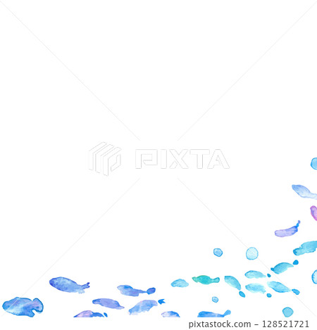 水彩畫。水彩海洋生物框架。夏季生物向量插圖。海洋。假期。水下框架背景。 128521721