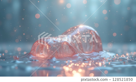 Abstract Pink Jellyfish-Like Form Floating in Water with Bokeh Lights, a Dreamy and Ethereal Aesthetic with Playful Fluidity and Soft Color Tones 128521850