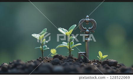 Growth of ideas, unlocking potential through innovative solutions with key concept as a symbol of success and prosperity for the future and development Growth of ideas, unlocking potential through innovative solutions with key concept as a symbol of success and prosperity for the future and development 128522069