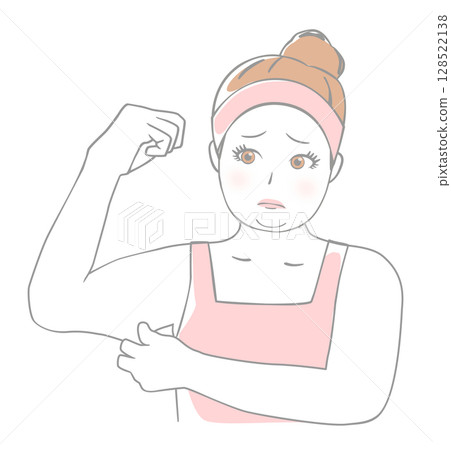 女人捏她的上臂，脂肪 128522138
