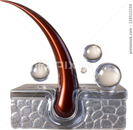 Detailed 3D illustration of hair follicle with active ingredients for growth 128522259