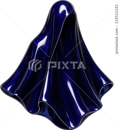 Abstract dark blue glossy draped figure with reflective surface 128522281